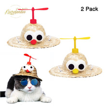 Load image into Gallery viewer, NICROLANDEE 2Pcs Pet Straw Hat Funny Puppy Cap Dog Sombrero Mini Hat with Bamboo Dragonfly for Dog Cat Pet Party Decor
