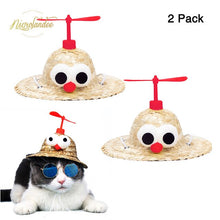 Load image into Gallery viewer, NICROLANDEE 2Pcs Pet Straw Hat Funny Puppy Cap Dog Sombrero Mini Hat with Bamboo Dragonfly for Dog Cat Pet Party Decor
