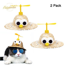 Load image into Gallery viewer, NICROLANDEE 2Pcs Pet Straw Hat Funny Puppy Cap Dog Sombrero Mini Hat with Bamboo Dragonfly for Dog Cat Pet Party Decor
